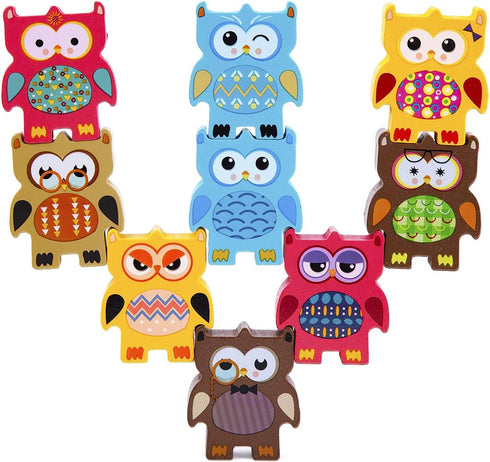 Berry President Stacking toys, Owls Wooden Balancing Toy, Colorful Building Blocks Acrobatics Toy Set, Montessori Early Educational Game Toy for T...