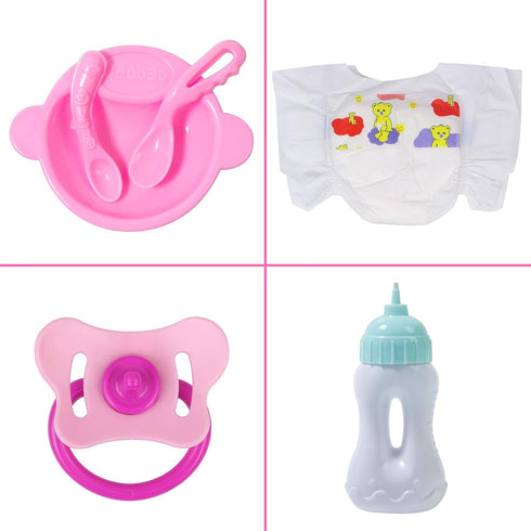 UNICORN ELEMENT 8 Pcs Baby Doll Clothes and Accessories, Baby Doll Feeding and Caring Set with Baby Doll Diaper Bag, Clothes, Diapers, Bottles, Pa...