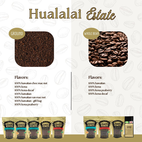 Hualalai Estate Whole Bean 100% Kona Coffee - Medium Dark Roasted Hawaiian Grown Beans - Pesticide-Free Gourmet Grade Premium Coffee (7 oz)...