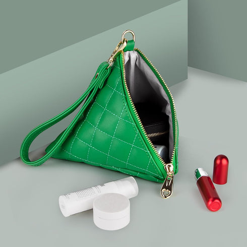 Leather Quilted Triangle Wristlet Clutch Purse Handbag - Pyramid Evening Cocktail Wallet Tassel Charm...