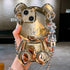 Cute Case for iPhone 15 6.1'', 3D Cartoon case Gold Teddy Bear Sparkle Bling Cover with Metal Chain Strap Bell Pendant, Fashion Plating Soft TPU S...