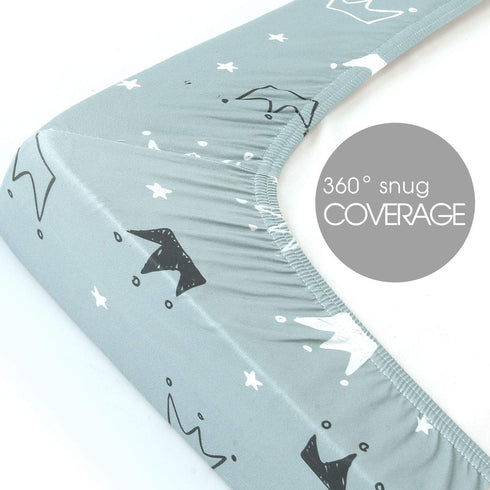 GRSSDER Stretchy Ultra Soft Jersey Knit Fitted Pack n Play Playard Sheets Set 2 Pack?Portable/Mini Crib Sheets, Crown and Cloud for Girls and Boys...