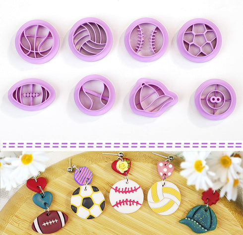 Sports Polymer Clay Cutters: 8 Pcs Earrings Clay Cutters, 3D Print Clay Cutters for Earrings Making, Physical Education Sport Clay Cutters(Designe...