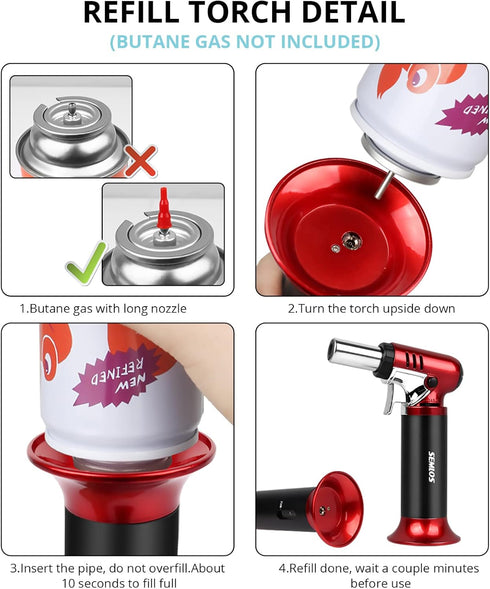 Semlos Butane Torch with Fuel Gauge, Refillable Kitchen Torch Lighter with Safety Lock and Adjustable Flame for DIY, Creme Brulee and Soldering(Bu...