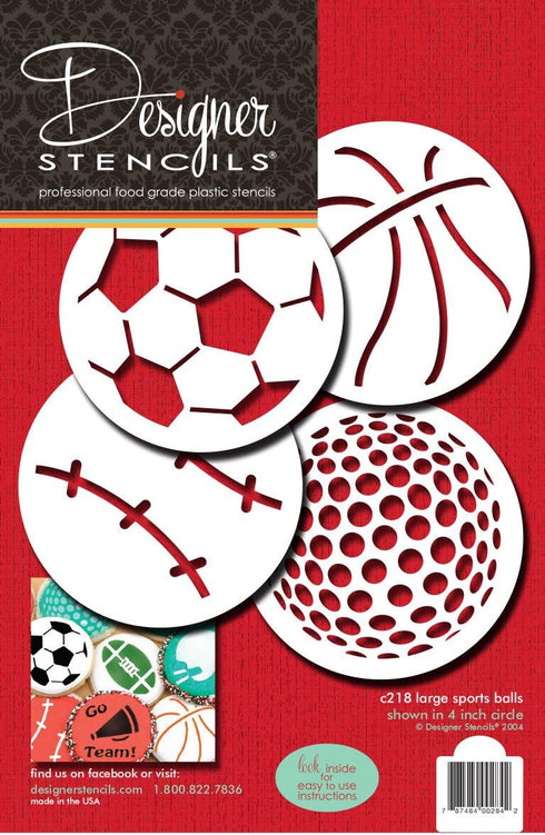 Designer Stencils Large Sports Ball Cookie Stencils (Basketball - Golf - Soccer - Baseball) , Beige/semi-transparent...