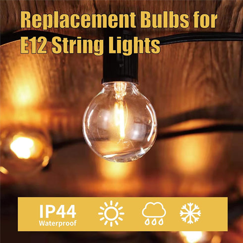 G40 Light Bulbs Replacement,1 Watt Shatterproof Plastic LED Globe Bulbs for Outdoor Indoor String Lights,E12 or C7 Candelabra Base, Equivalent 5Wa...