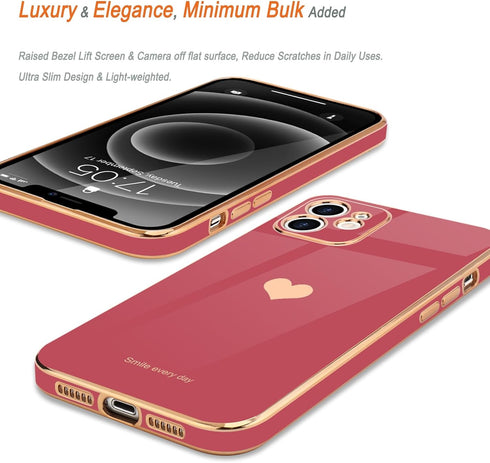 Teageo Compatible with iPhone 12 Case for Women Girl Cute Love-Heart Luxury Bling Soft Back Cover Raised Full Camera Protection Bumper Silicone Sh...