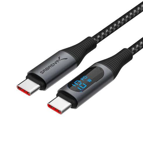 SABRENT USB C to USB C Charging Cable with Smart Display, 2M/6.6FT Long, E-Marker Chip, 100W Charging and 480Mbps Data Transfer Speeds, for Laptop...