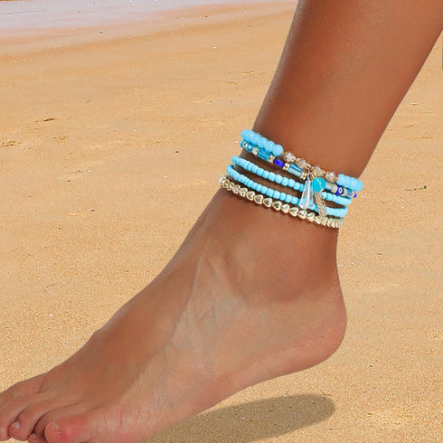 Twinfree 30Pcs Anklet Bracelets for Women Handmade Beads Anklets Bohemian Beach Beads Ankle Bracelets Set for Girls...