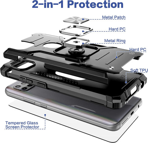 for Moto One 5G Ace Case with Screen Protector,Shock Absorption Heavy Duty Sturdy Drop Test Slim Case with Car Mount Kickstand Lightweight Protect...