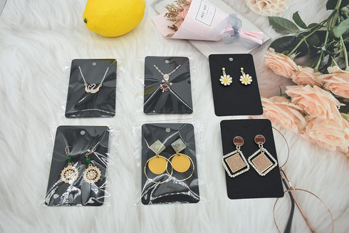 Black Earring Display Cards with 100Pcs Earring Holder Cards, 200 Pcs Ear Backs and 100Pcs Jewelry Packaging Bag for Earrings Necklace Jewelry Dis...