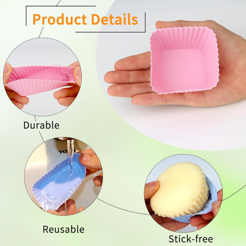 24 pcs Silicone Cupcake Baking Cups Dulinkas Reusable Cupcake Liners Non-Stick Baking Muffin Liners Mold Pastry Cake Molds 3 Shapes Multicolor for...