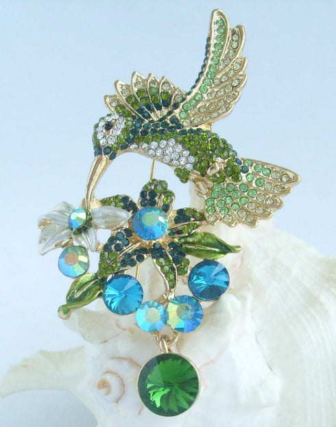 Sindary Pretty 3.54" Animal Pendant Hummingbird Brooch Enamel Brooch Pin Rhinestone Crystal BZ6385...
