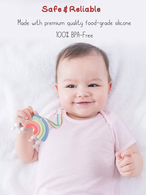 Giftty Rainbow Teether for Babies, Baby Teething Toy BPA-Free 100% Food-Grade Silicone Soothing & Teething Relief for 3-24 Months Baby Boys and Gi...