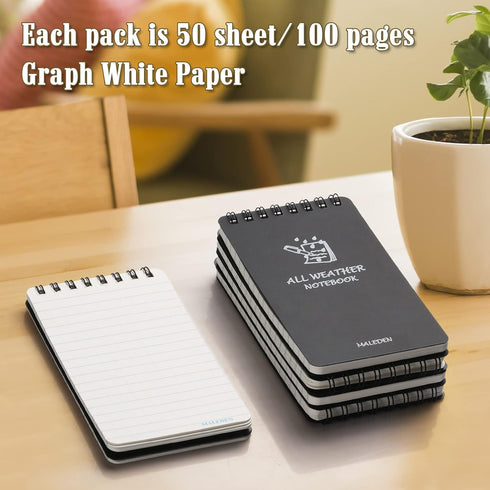 MALEDEN Waterproof Notebook, Spiral Notebook with Thick Graph Paper, 5 Pack Top Bound Pocket Notebook, Durable Cover Notebooks for Work, Outdoor, ...