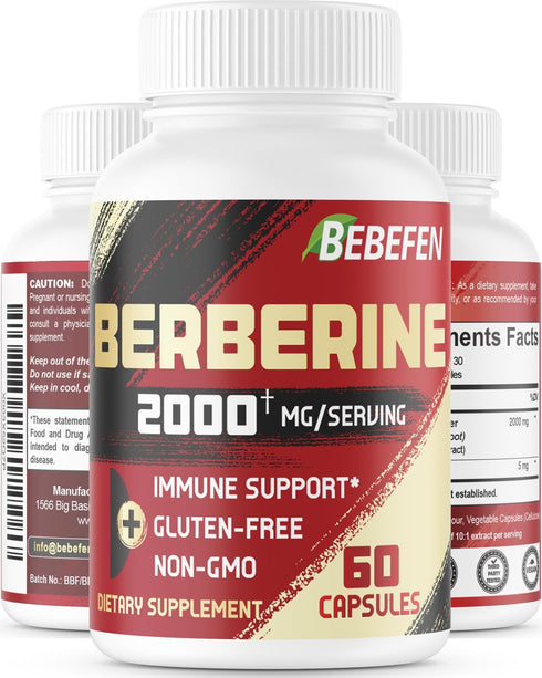 BEBEFEN Berberine HCL Supplement 2000mg - Supports Immune System, Cardiovascular Health - Non GMO | Gluten Free...