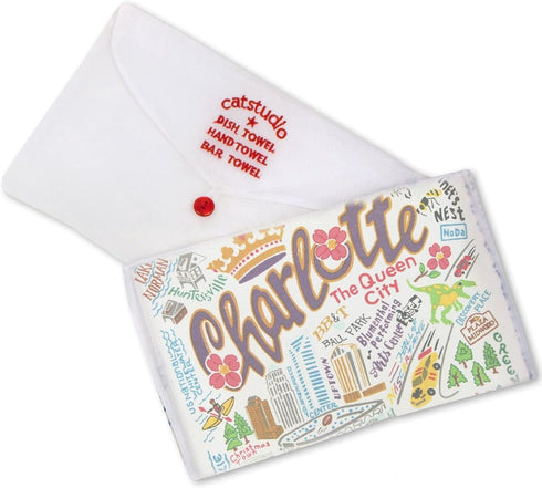 Catstudio Charlotte Dish Towel - U.S. City Souvenir Kitchen and Hand Towel with Original Artwork - Perfect Tea Towels for North Carolina Lovers, T...