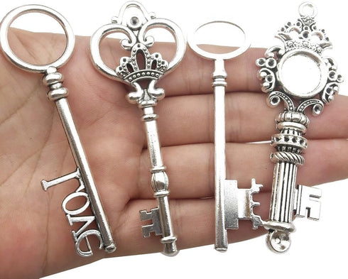 iloveDIYbeads 12pcs Antique Silver Huge Skeleton Key Craft Supplies Charms Pendants for Crafting, Jewelry Findings Making Accessory For DIY Neckla...