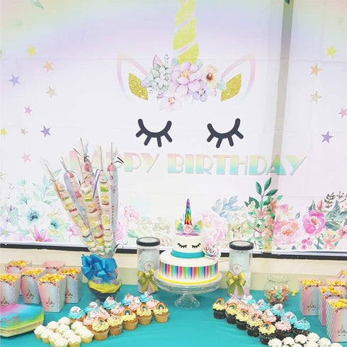 Unicorn Cake Topper Handmade Rainbow Horn Unicorn Cake Topper Happy Birthday Party Decoration Supplies Magic Reusable Cake Toppers with Eyelashes ...