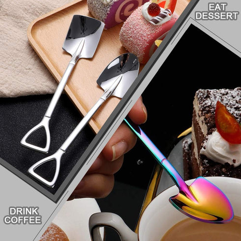8Pcs Shovel Shape Stainless Steel Spoon with Exquisite Box, Gleaming Tea Coffee Sugar Cake Spoon, Dessert Ice Cream Spoon, Fruit Spoon Stirring Sp...