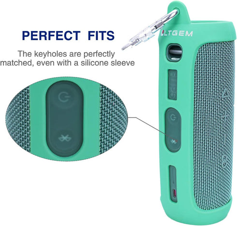 LTGEM Silicone Carrying Travel Case for JBL FLIP 5 Waterproof Portable Speaker with Extra Carabiner - Teal...