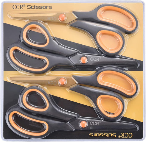 CCR Scissors 8 Inch Soft Comfort-Grip Handles Sharp Titanium Coating Blades, 4-Pack...