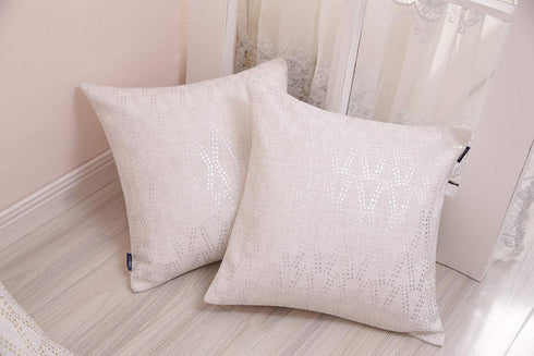 Silver Couch Throw Pillow Cover 1pc 20X20inch Ecru White Textural Linen Look Metallic Print Rhombus Wavy Geometric Decorative Pillowcase Christmas...