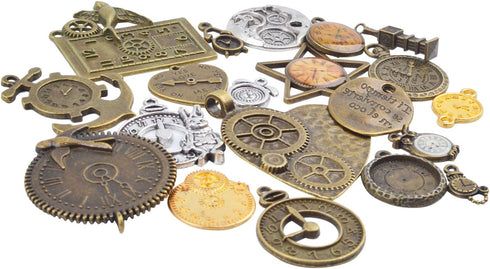 BronaGrand 20pcs Mixed Antiqued Charms Clock Face Charm Pendant, DIY Crafts, Gears, Jewelry Making, Steampunk Pendants,3 Colors...