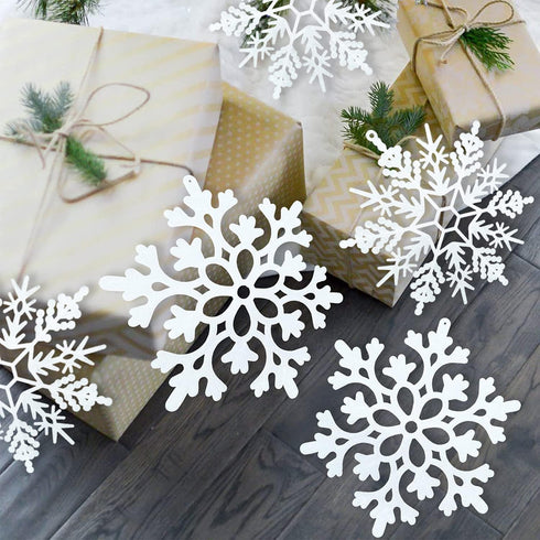 6pcs Large White Snowflakes Ornaments 12” Big Plastic Glitter Snowflake for Winter Indoor Outdoor Christmas Tree Window Room Decorations Giant Cra...
