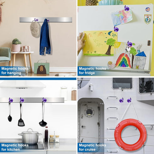 LOVIMAG Cruise Must Haves, 80Lb Magnet Hooks, Cruise Magnets for Door, Purple Cruise Door Magnets, Magnetic Hooks for Hanging-6Pack...