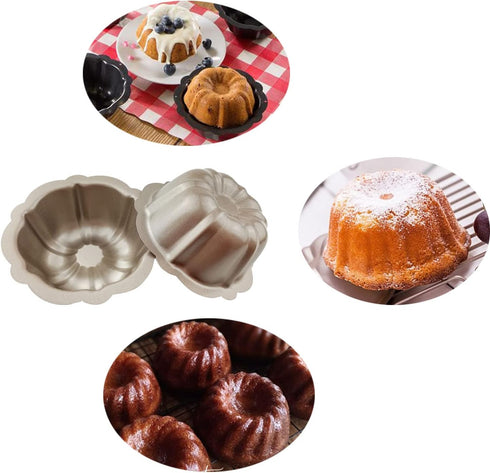 4 Inch Nonstick Mini Bundt Cake Pan, Set of 4 for Baking, Carbon Steel Fluted Cake Pans, Metal Round Pumpkin Shaped Cake Mould for Cupcake, Muffin...