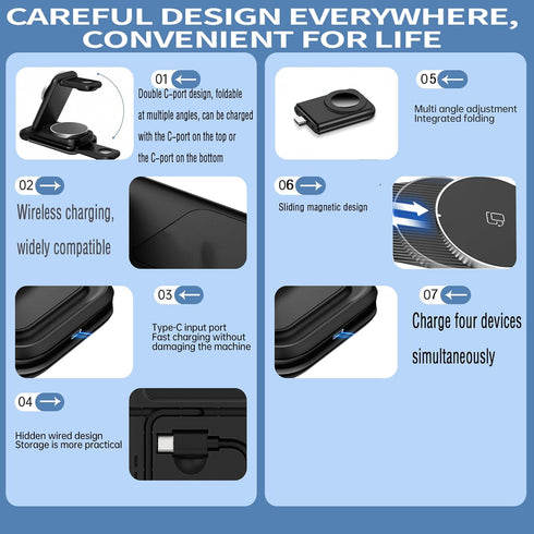 Magnetic Charger Stand Wrotgt Magsafe Charger 4 in 1 Wireless Mag Safe Charger Phone and Watch Charger Station Compatible with iPhone 15 pro max 1...