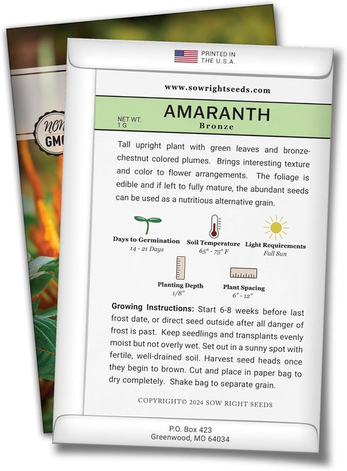 Sow Right Seeds - Bronze Amaranth Seeds for Planting - Non-GMO Heirloom Packet with Instructions to Plant & Grow an Outdoor Home Vegetable Garden ...
