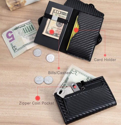 Carbon Flick Wallets for Men | Minimalist Slim Pop Up Wallet| RFID Blocking Metal Credit Card Holder | Slim Front Pocket Wallet, with Coin Pocket ...