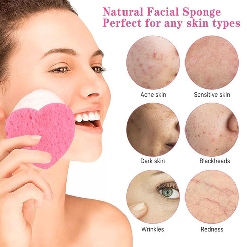 120PCS Compressed Facial Sponges, Heart Shape Disposable Face Sponges with 2PCS Container, Skin Friendly Facial Sponges for Washing Face, Natural ...