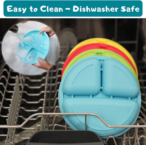 Divided Silicone Plates for Toddlers | BPA Free | Dishwasher, Microwave and Oven Safe | Kids Plates with Dividers (Boys)...