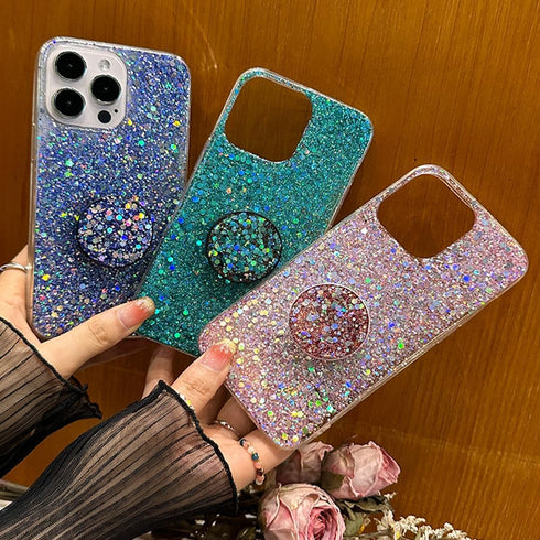 Case for iPhone 15 Pro Max Case Glitter Bling for Women Girls Sparkle Cover, with Ring Stand Holder Protective Case 6.7 inch (Pink)...