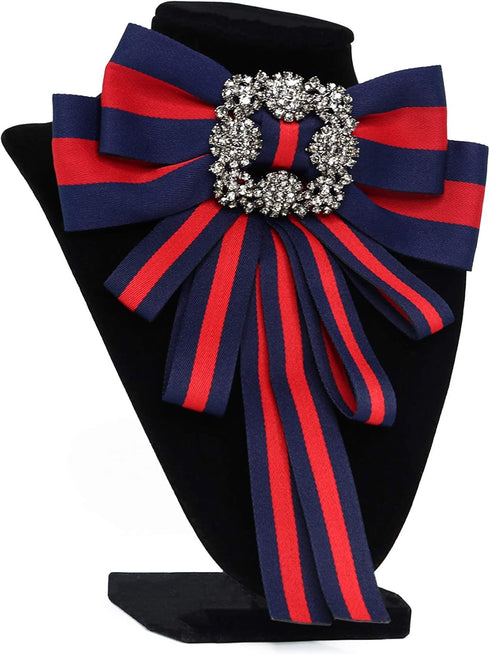 Christmas blue and red bow brooch for women men bowknot costume brooches women jewelry strip bow tie decorations womens corsage collar bow tie bow...