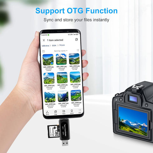 SD Card Reader, AIYEEN 4-in-1 USB C SD Card Reader Dual Slot OTG Memory Card Adapter for TF/Micro SD/SD/SDXC/Micro SDXC/Micro SDHC Memory Cards (B...