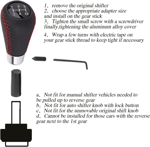 Manual Shifter Knob 5 Speed Leather Gear Shifting Knob Fit Most Manual Transmissions Black...