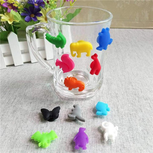 Drink Markers 24pcs Wine Glass Markers Sea Animals and Land Animals Charms Silicone Drink Cup Bottle Label Wine Glass Identifier Drink Markers for...