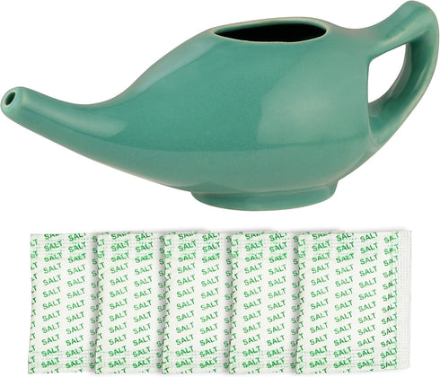 HealthGoodsIn Ceramic Neti Pot for Sinus, Premium Grade, Dishwasher Safe, Holds 225 Ml. Water - Turquoise Color...