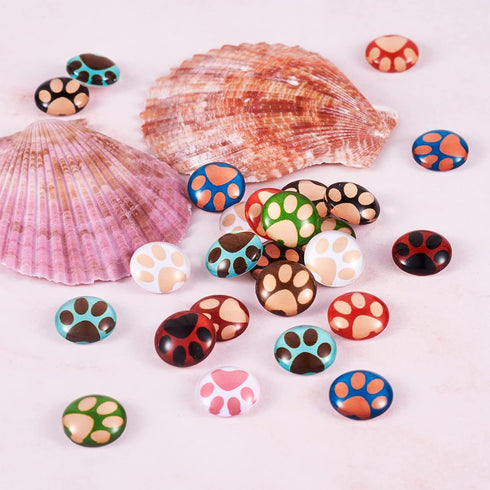 Craftdady 50Pcs Dog Pet Paw Printed Flatback Glass Cartoon Cabochons 12mm Half Round Cameo Glass Dome Cabochons Mixed Colors for Craft Photo Jewel...