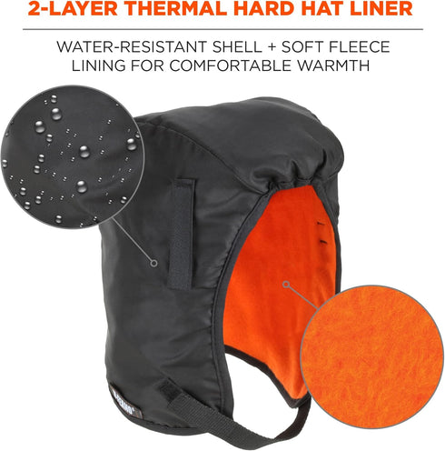 Ergodyne - 16840 Winter Hard Hat Liner, Thermal Fleece Lining, Chin Length, N-Ferno 6840,Black...
