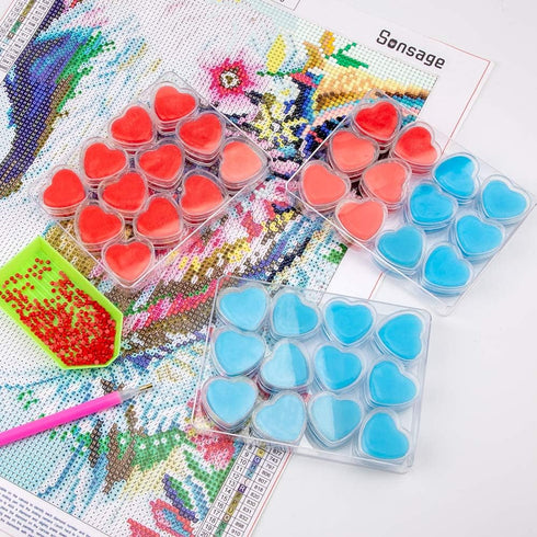 Sonsage 48Pcs DIY Diamond Art Painting Wax,Red and Blue Heart Shaped Glue Clay,DIY 5D Paint with Dimond Storage Glue Embroidery Accessories Tools ...
