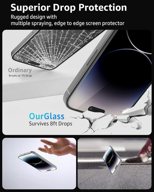 Usergrt Compatible with iPhone 14 Pro Glass Screen Protector, Fast Install with Auto Alignment Frame, Ultra Hard, Curved Edge Full Coverage Case F...