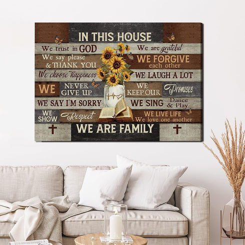 Balgardekor Sunflower and Antique Bible Painting Canvas Wall Art In This House We Trust In God Canvas Bible Verse Canvas Home Decor for Bedroom Li...