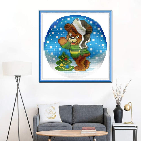 Cross Stitch Kits Stamped, OWN4B Bear Printed Pattern 11CT 8.3x7.9 inch DIY Embroidery Kit (Bear)...