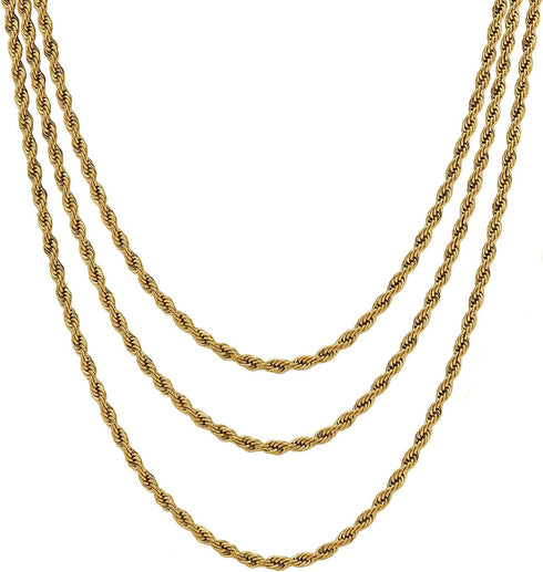 TOPGRILLZ Necklace Set Rope Gold Necklace for Women Silver Necklace 3pcs Layered Chain 3mm Stainless Steel 14K Gold Plated Stackable Jewelry Gift...