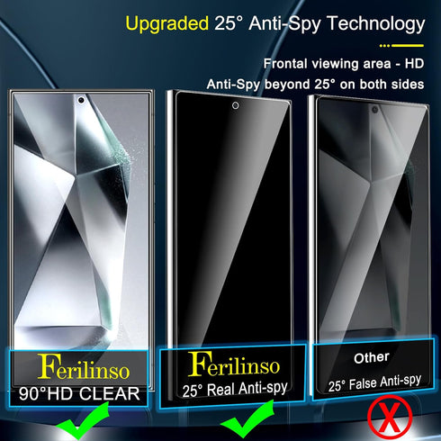 Ferilinso 4 Pack Privacy Screen Protector for Samsung Galaxy S24 Ultra with 4 Pack Tempered Glass Camera Lens Protector Phone Case Friendly Access...
